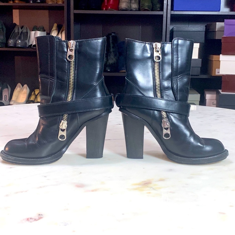 Chloe Black Leather Heeled Ankle Boots with Buckle Strap - Picture 5 of 9